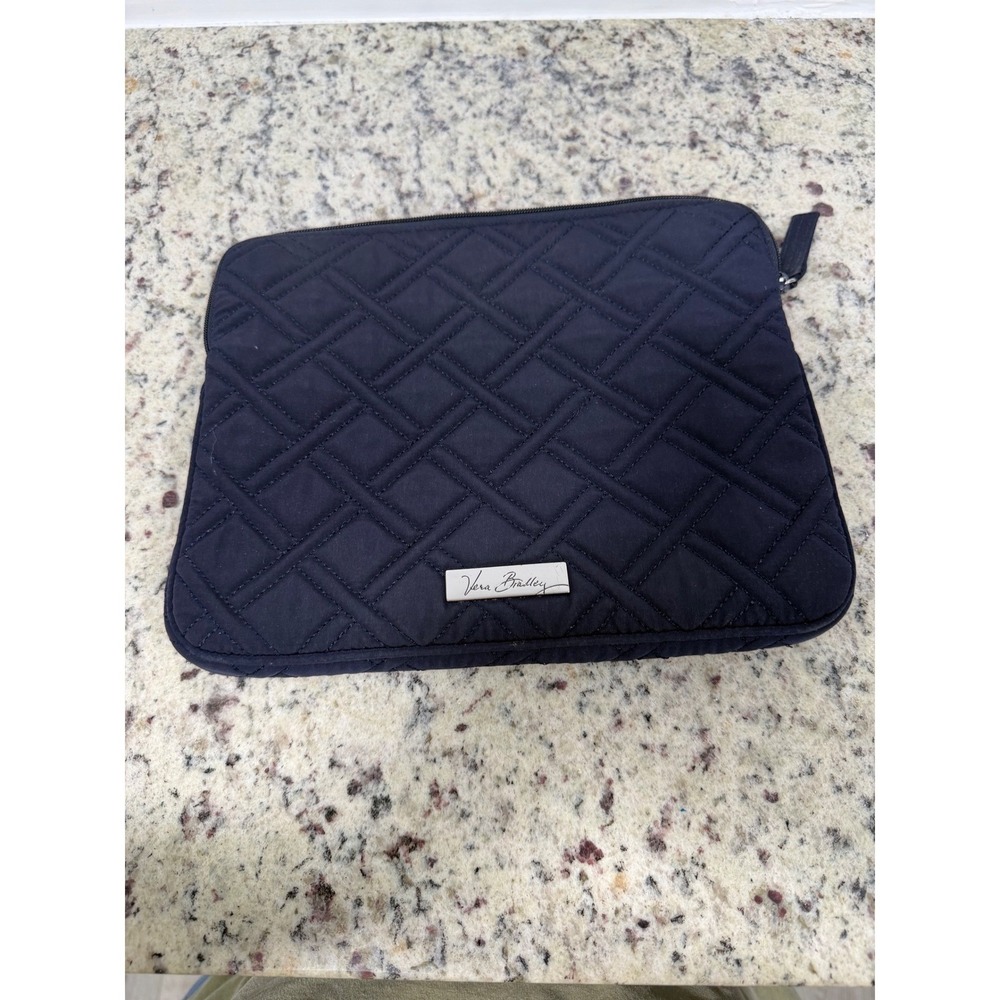 Vera Bradley Quilted Laptop Sleeve Case Navy Blue Electronic Accessory Padded